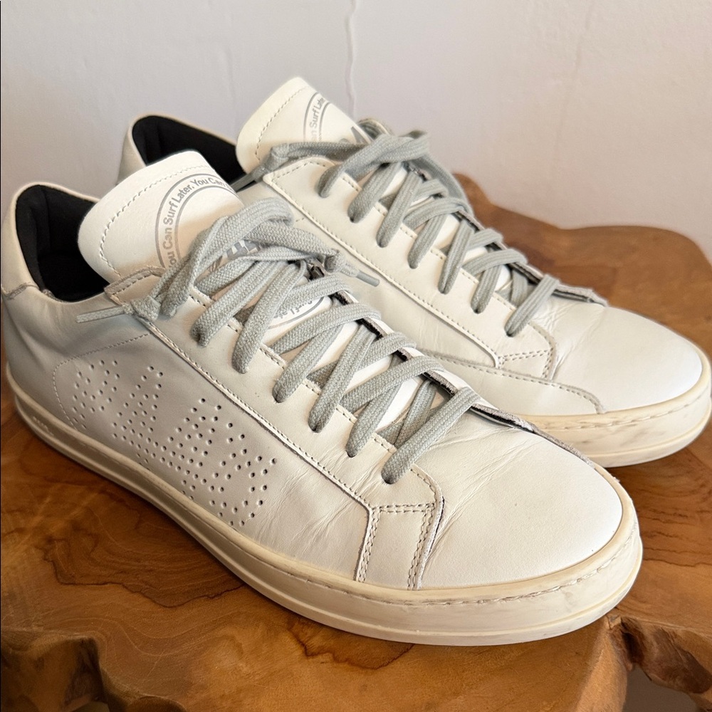 P448 White and Gray Leather Athletic Shoes